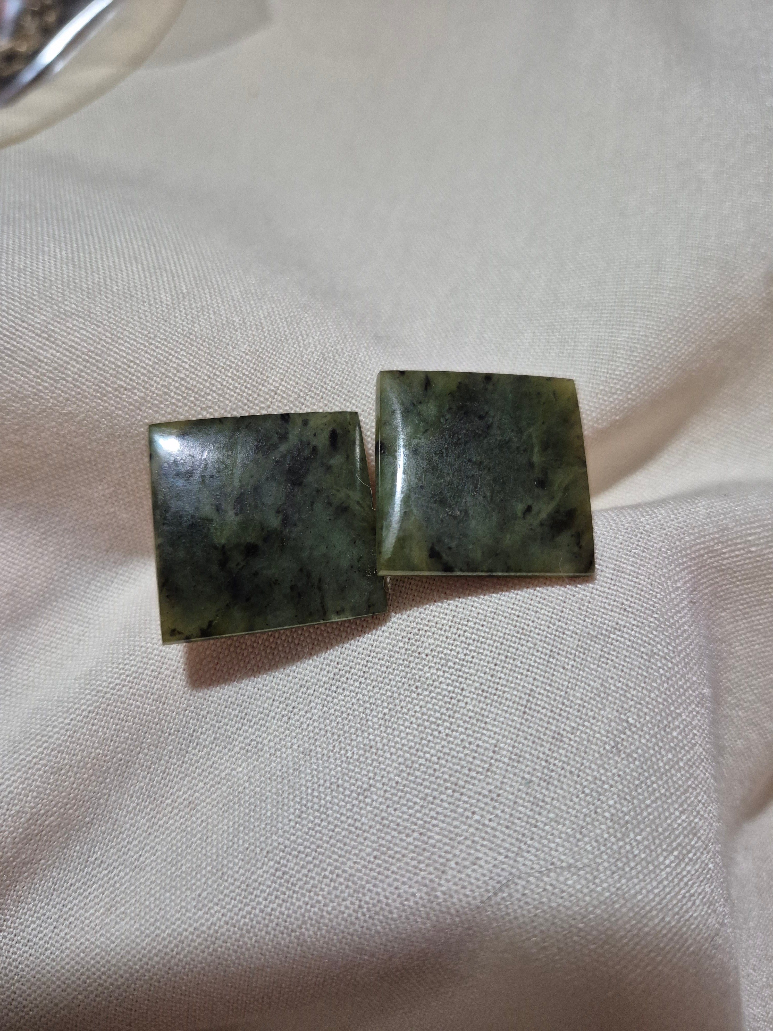 Green Jade or Jasper clip-on earrings.