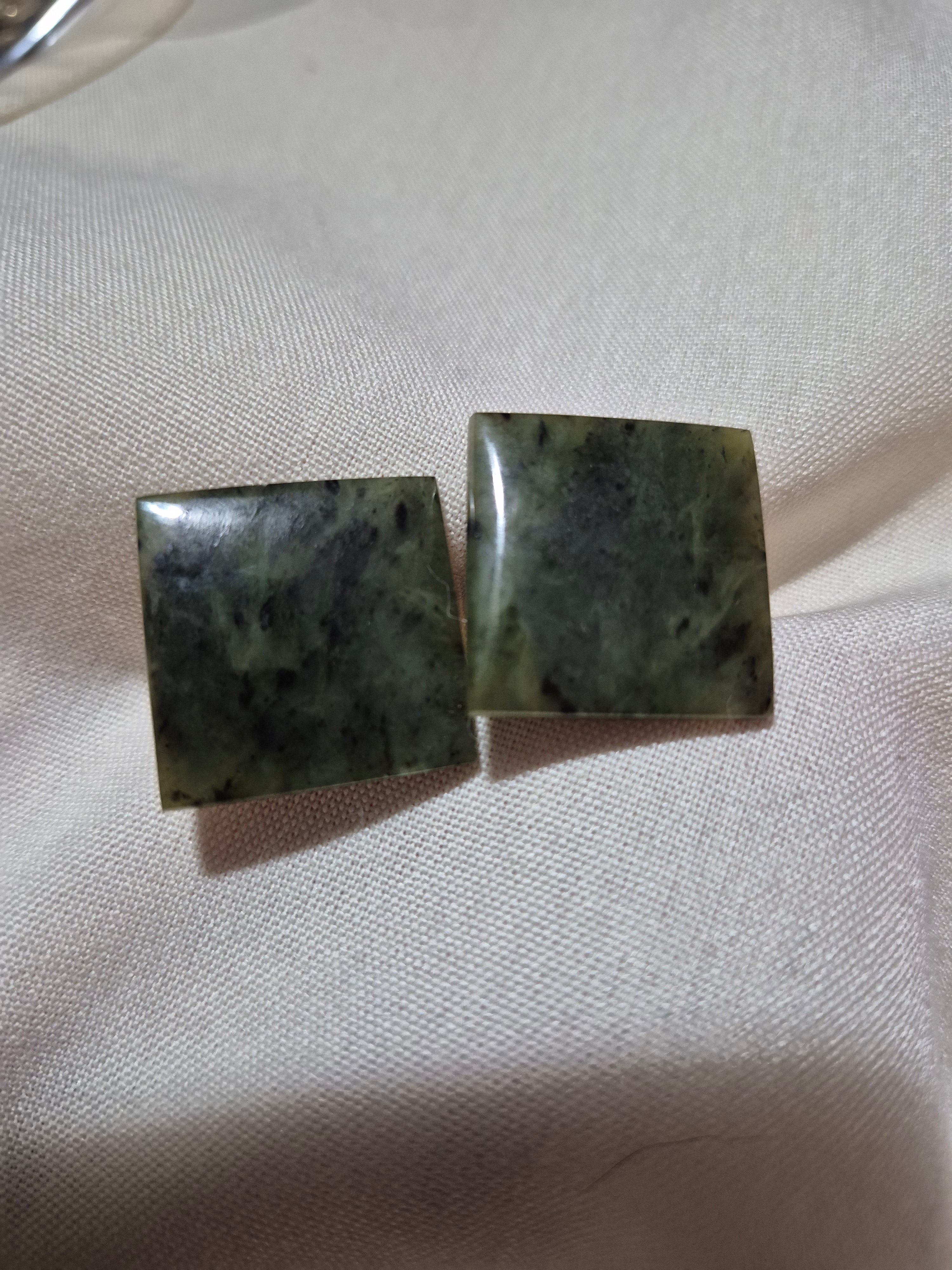 Green Jade or Jasper clip-on earrings.