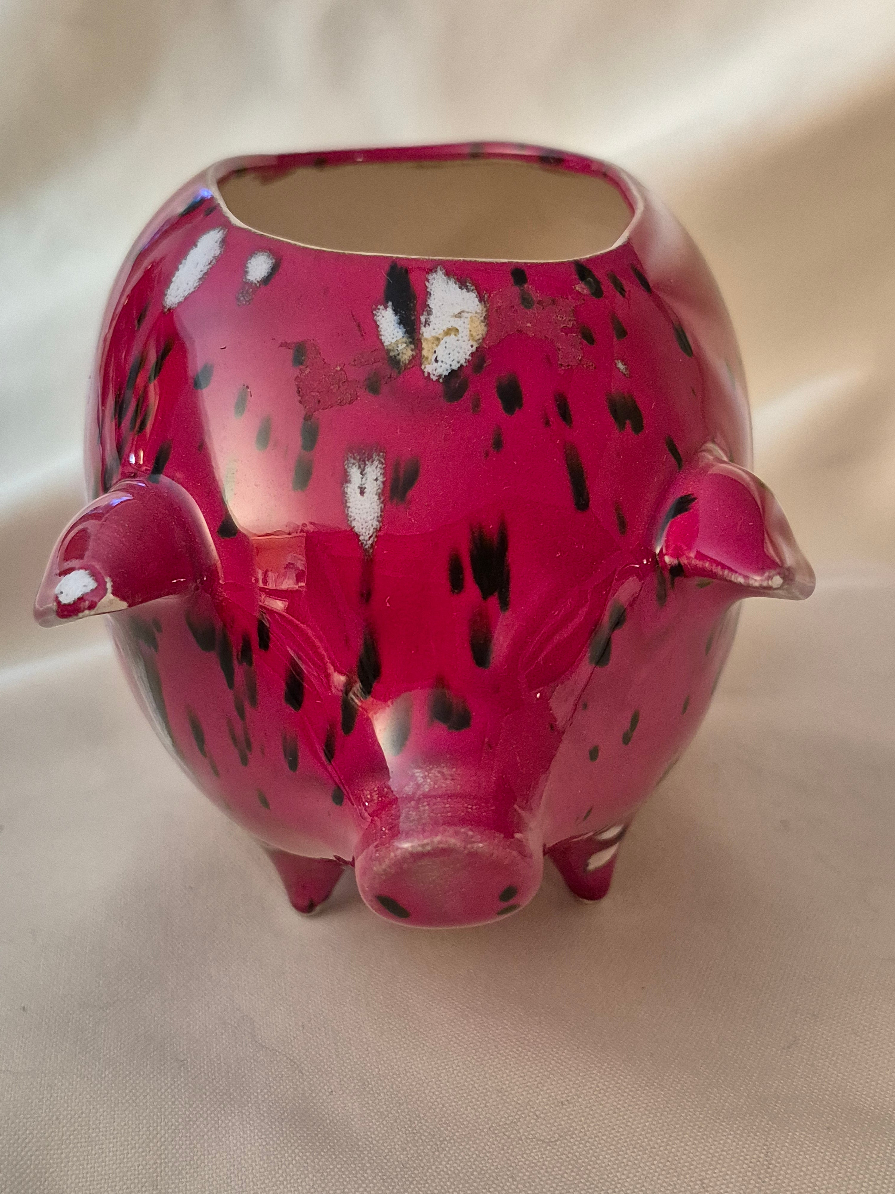 Red ceramic pig flower pot/ knick-knack holder.
