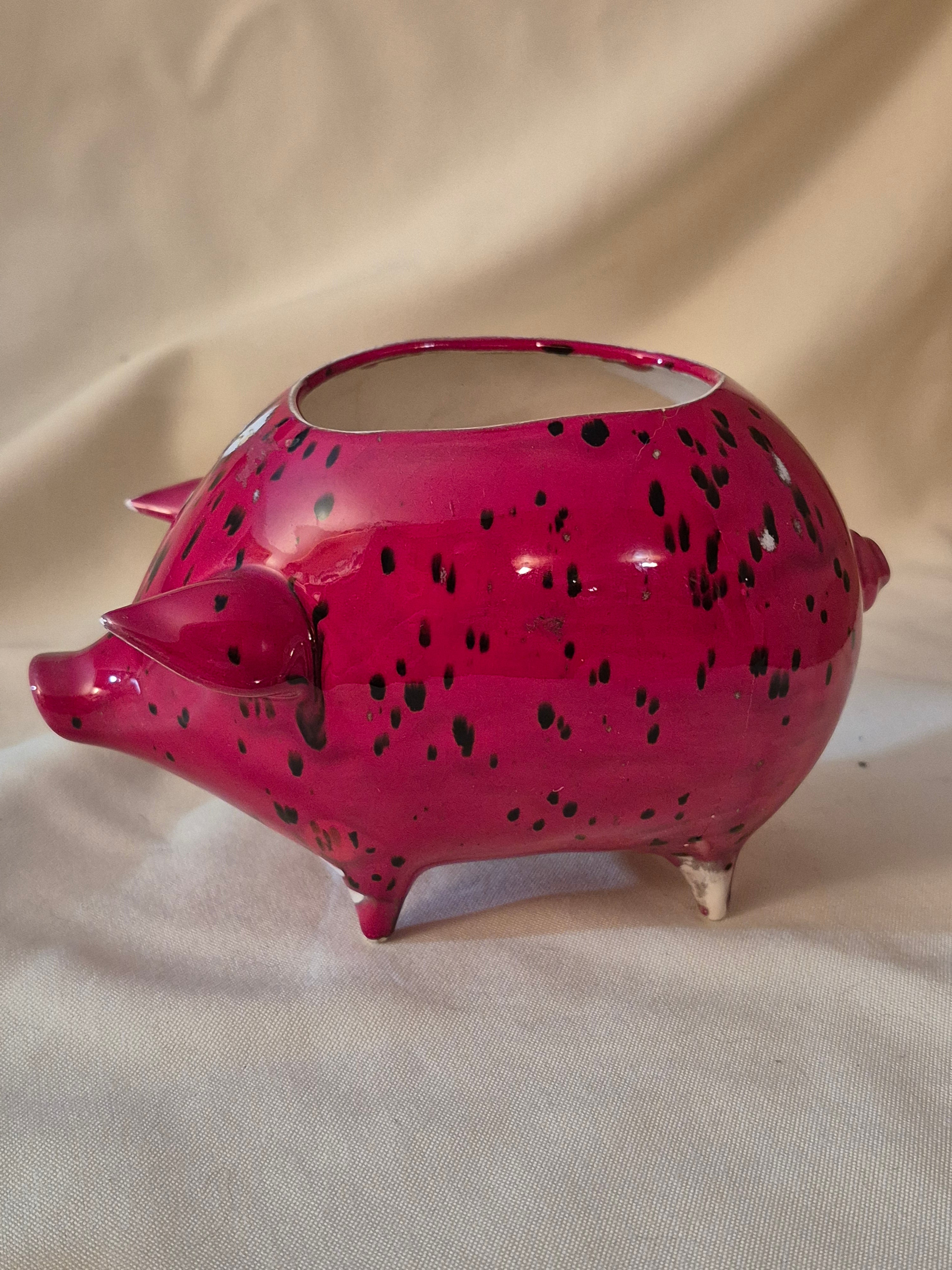 Red ceramic pig flower pot/ knick-knack holder.