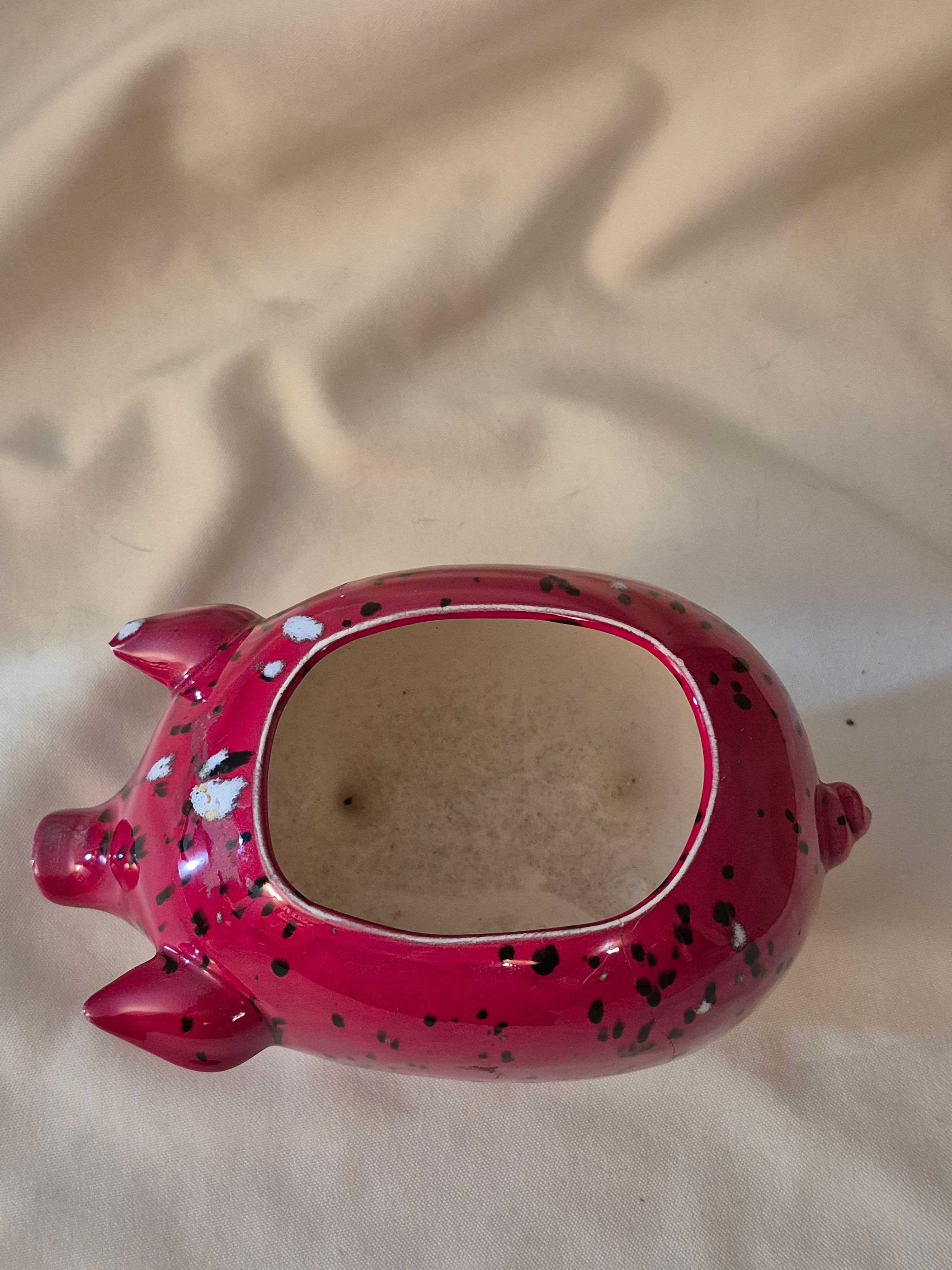 Red ceramic pig flower pot/ knick-knack holder.