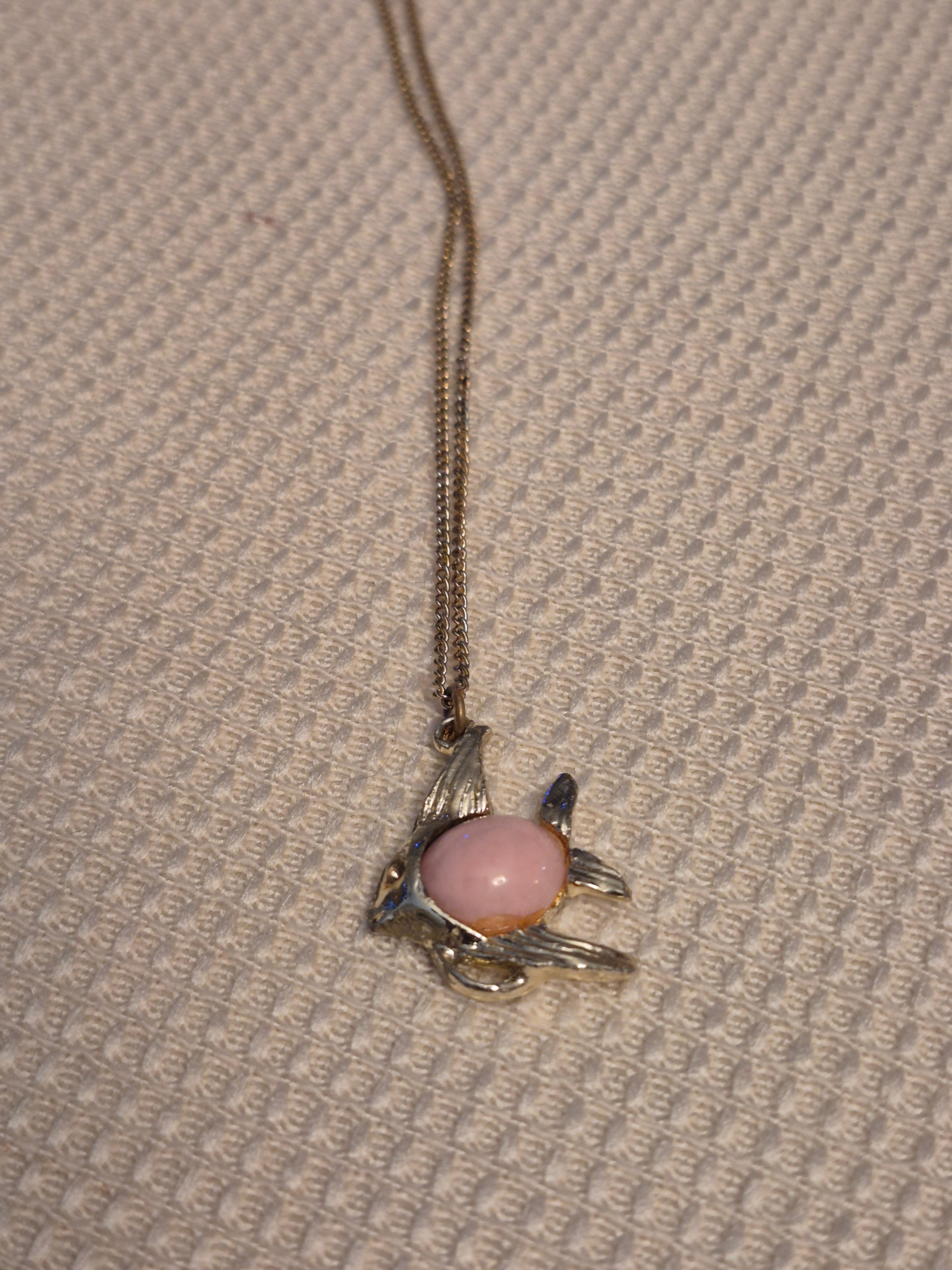 Pink and gold fish necklace